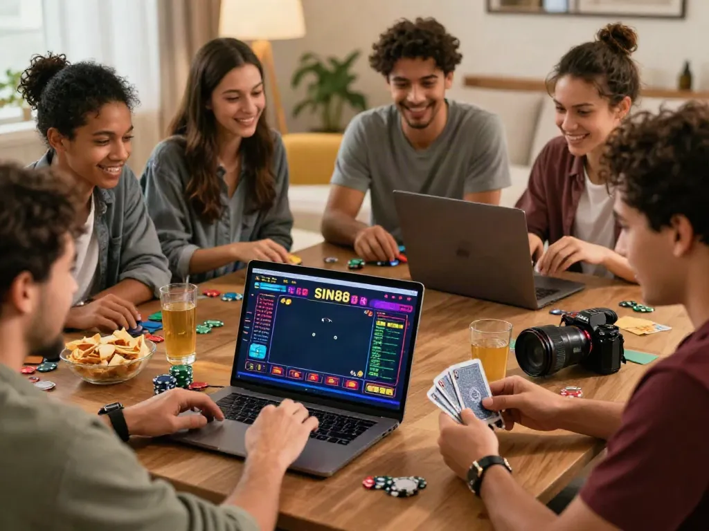 Exciting online gaming experience at http://sin88-onl.com/ with friends enjoying a live dealer game.