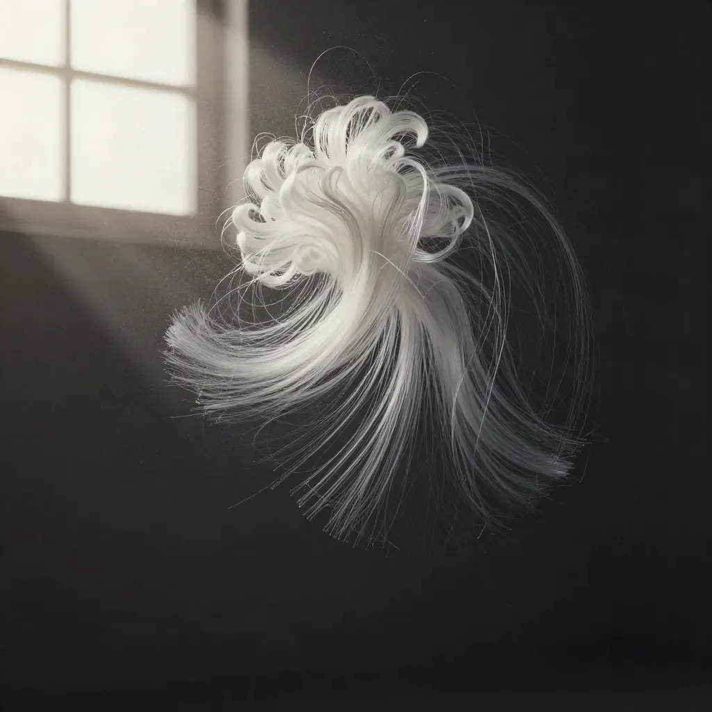 Silver light filaments converge into a soft bloom in dark graphite haze.