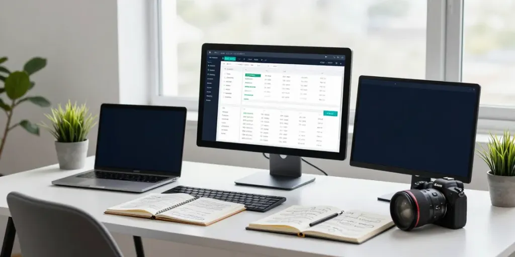 Professional workspace showcasing tools for instant indexing in SEO strategies.