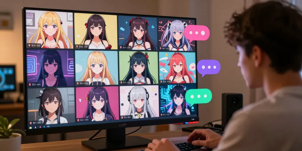 Engaging ecchi chat experience featuring diverse anime characters in a colorful digital space.
