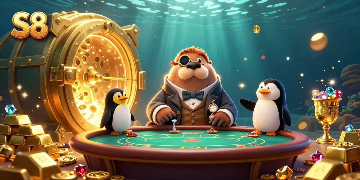 Experience fun strategies at S8 as the walrus bluffs the dealer in an underwater poker game.