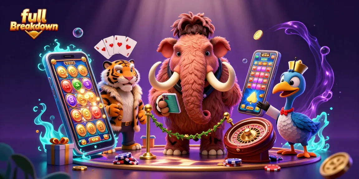 Experience full breakdown of casino excitement with cartoon mammoth, saber-tooth tiger, and dodo in vibrant scene