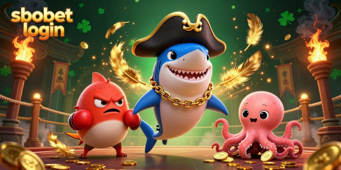 Engage in sbobet login for sports betting excitement, featuring vibrant characters and dynamic casino elements.
