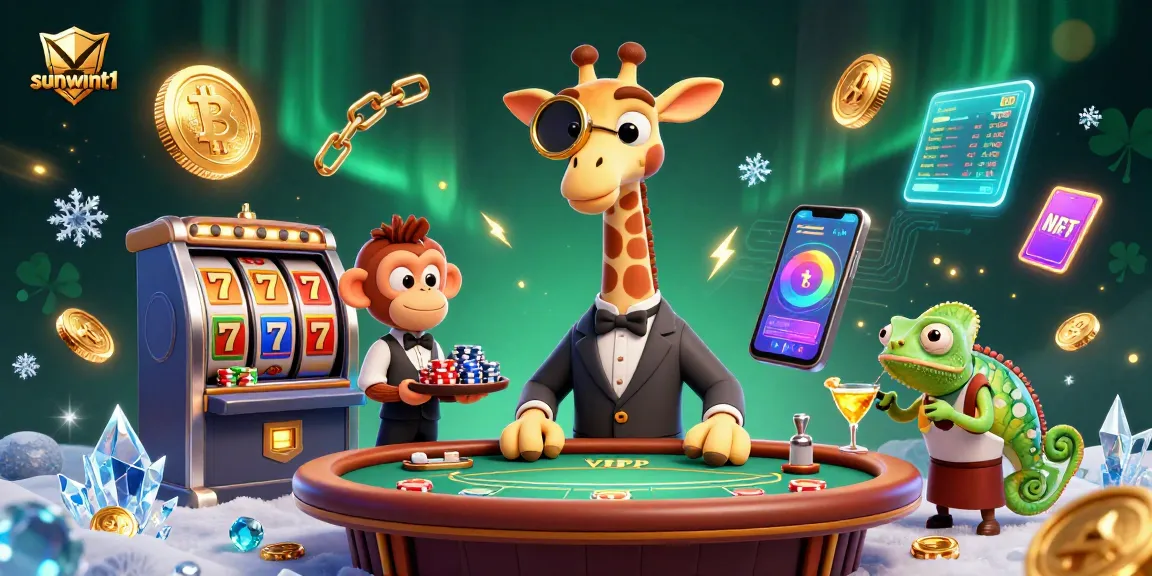 Experience exciting wins at sunwint1 with a vibrant, 3D lottery casino scene featuring animated characters.