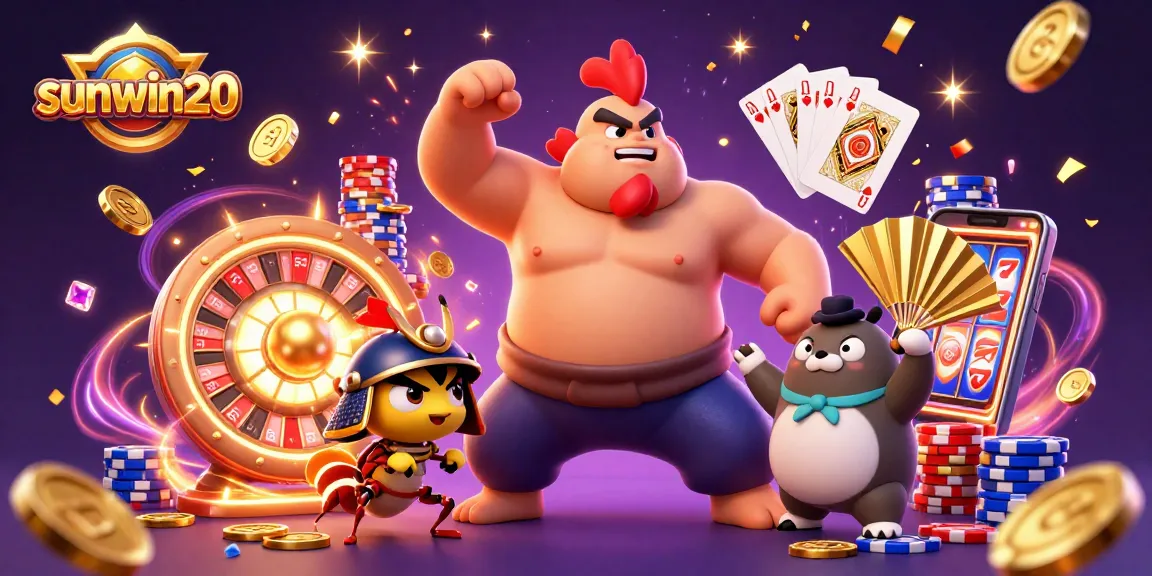 Experience the excitement of sunwin20 with lively characters and dynamic casino elements in a thrilling gaming scene.